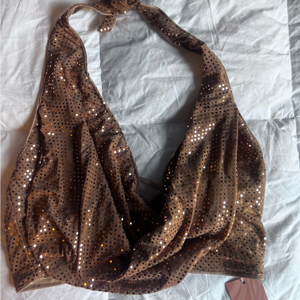 SHEIN Brown Sequin Halter Top